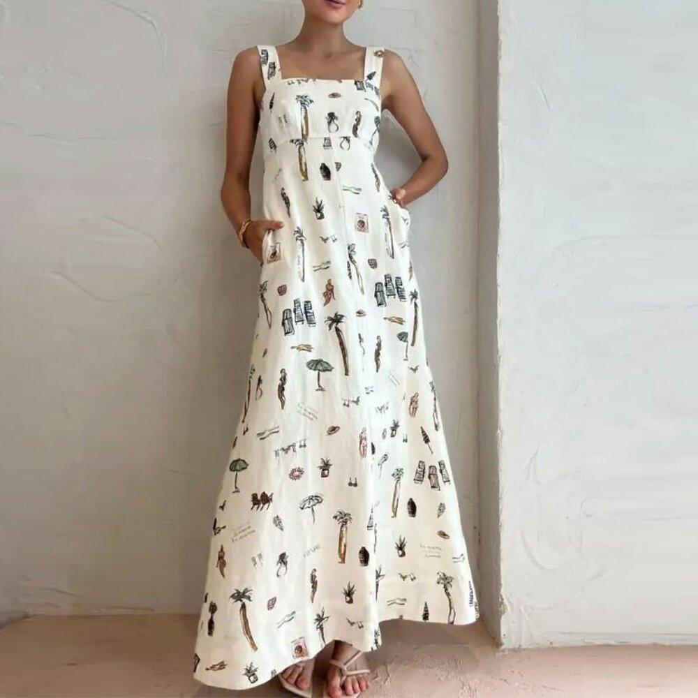 Women's Sleeveless Lace-up Suspender Sexy Printed Swing Dress